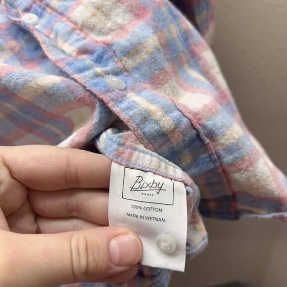 Bixby Nomad Button Up Shirt Size XL Light Blue Pink Cream Brushed Cotton Soft - Picture 3 of 6